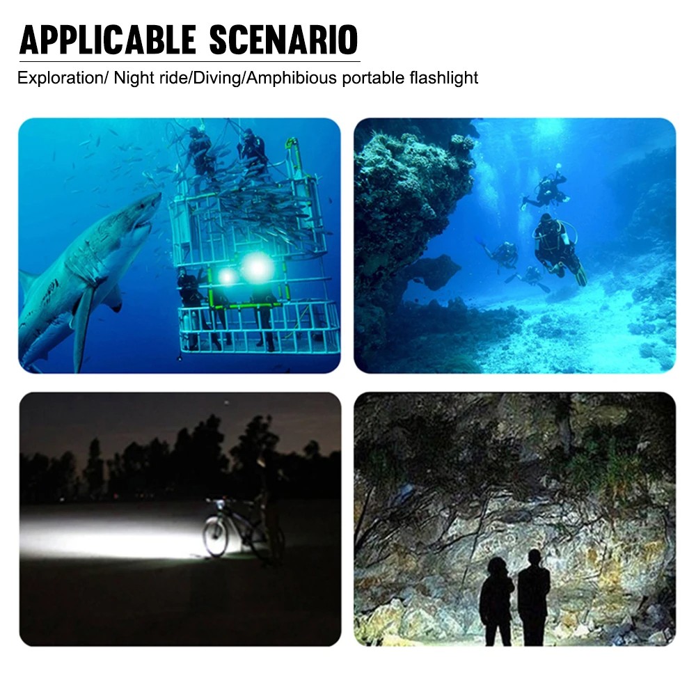 Underwater LED Diving Flashlight 90000lm Waterproof Rechargeable Torch Lamp