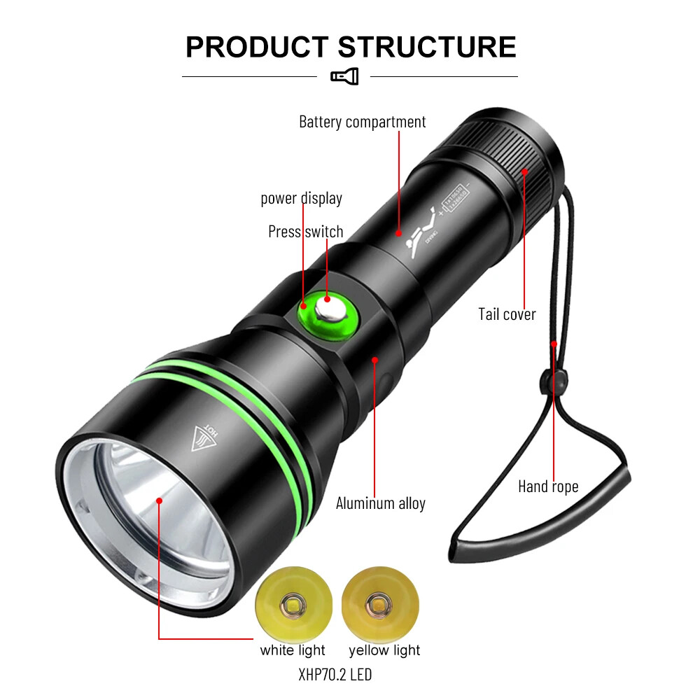 350000LM LED Professional Scuba Diving Light Underwater Flashlight Dive 80m