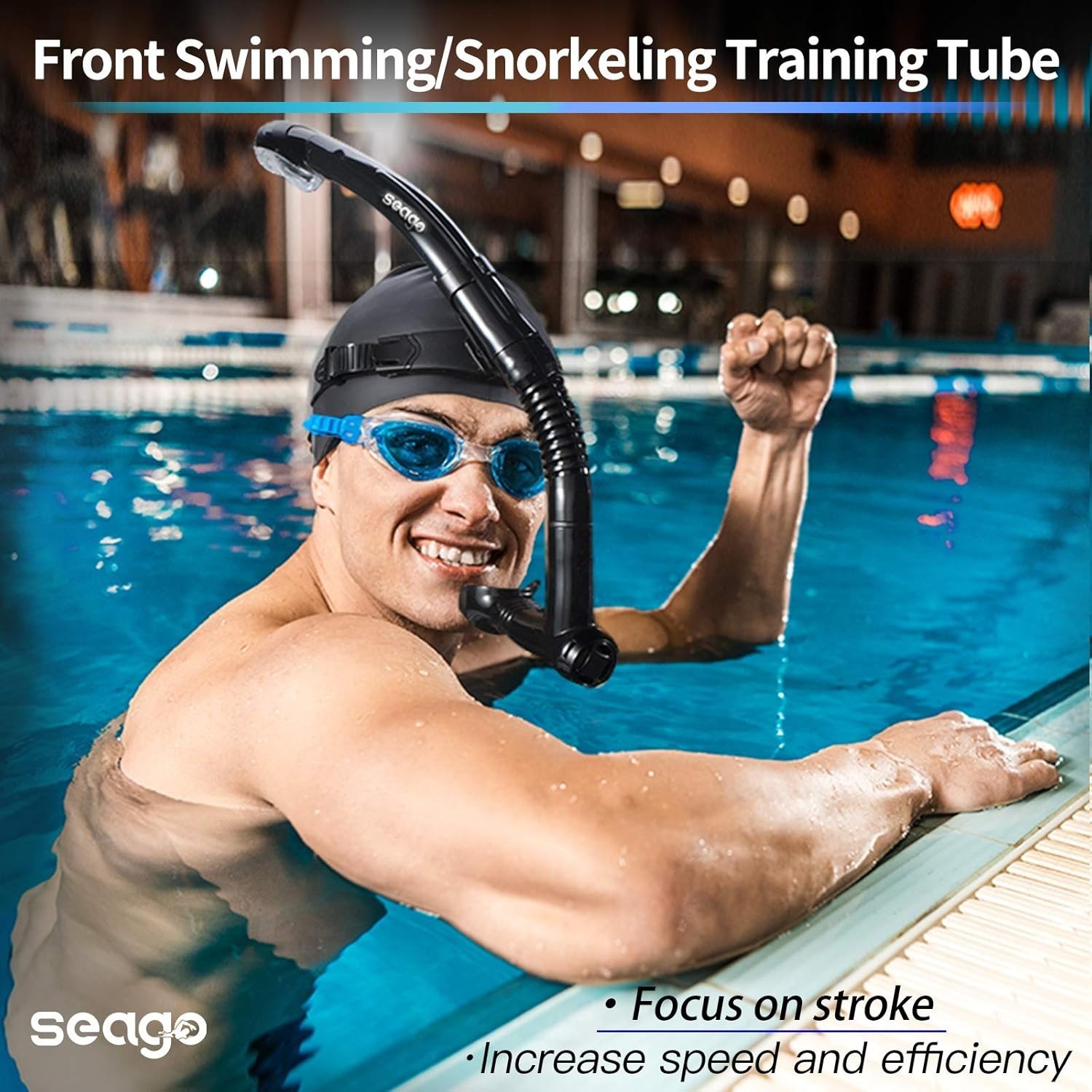 Seago Swim Snorkel for Lap Swimming, Dry Top Front Swimmer Snorkel for Adult …