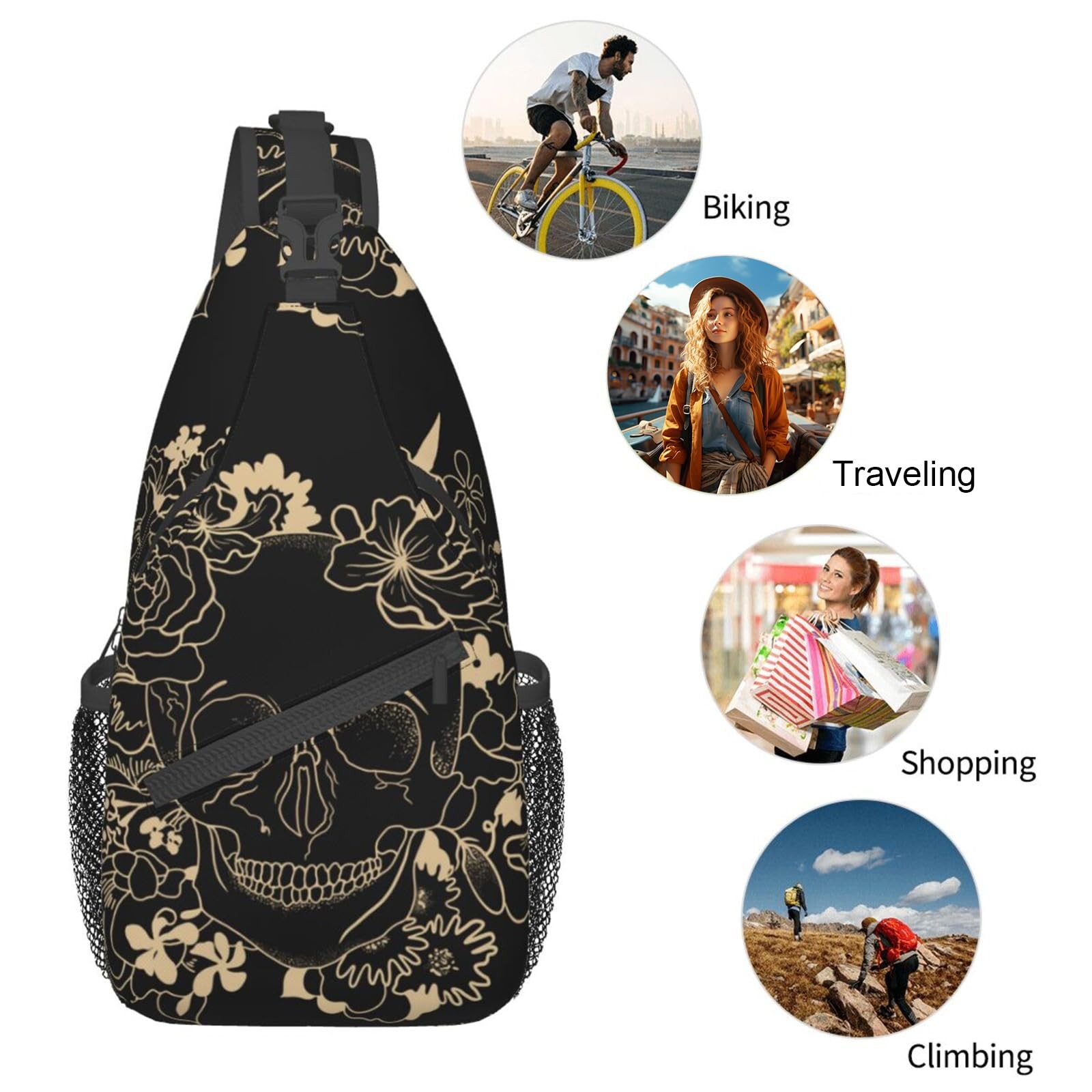 Yamegoun Skull Sling Bag Travel Backpack Crossbody Medium, Slingbag-5