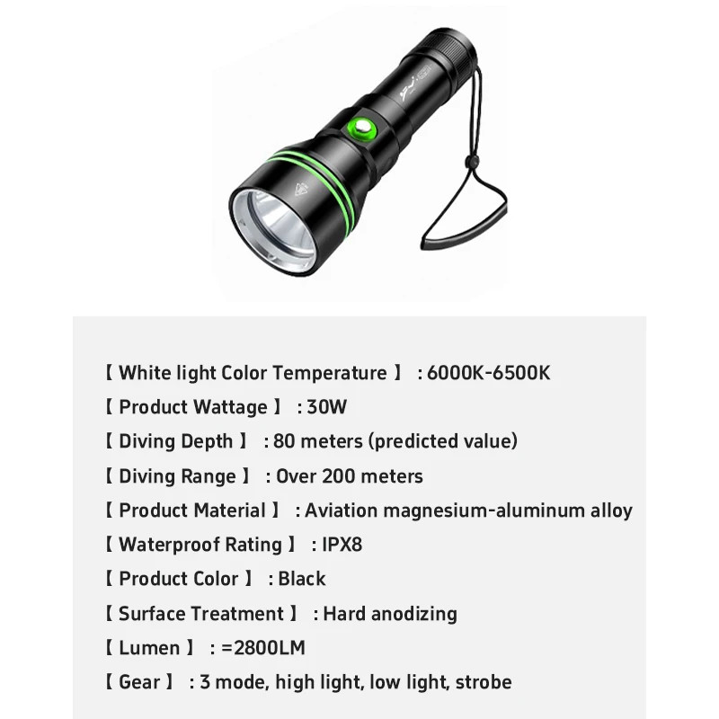 Dive Lights Scuba P70 LED Diving Flashlight Underwater Light Diving Torch