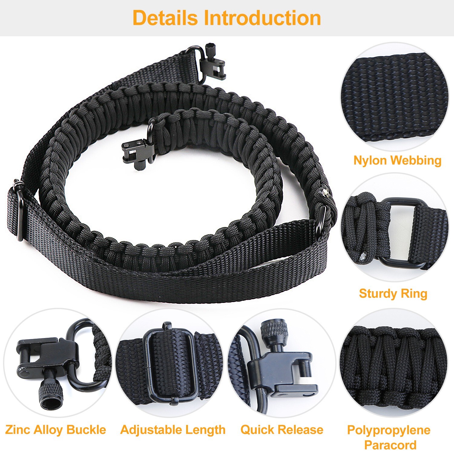 Quick Release Hunting Tactical Sling 2 Point Adjustable Rifle Gun Strap Swivel