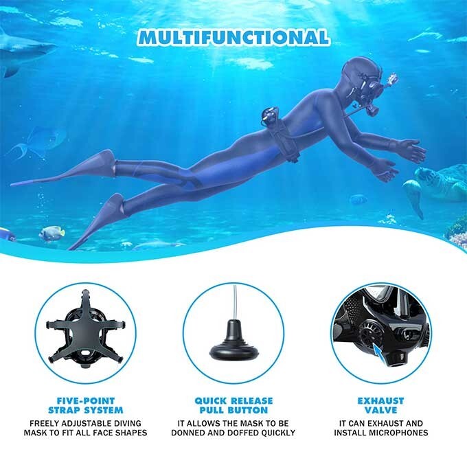 Tusa Full Face Scuba Dive Mask Fits 2nd Stage Regulators RS, SS Liberator Imprex