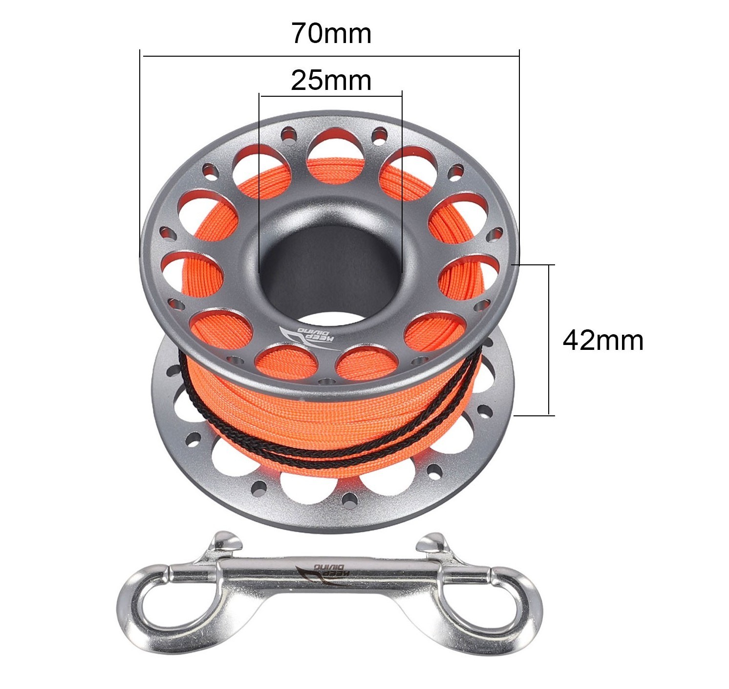 100ft, 30 Meter Line Aluminum Metal Finger Spool Reel Scuba Dive Wreck Reel Clip