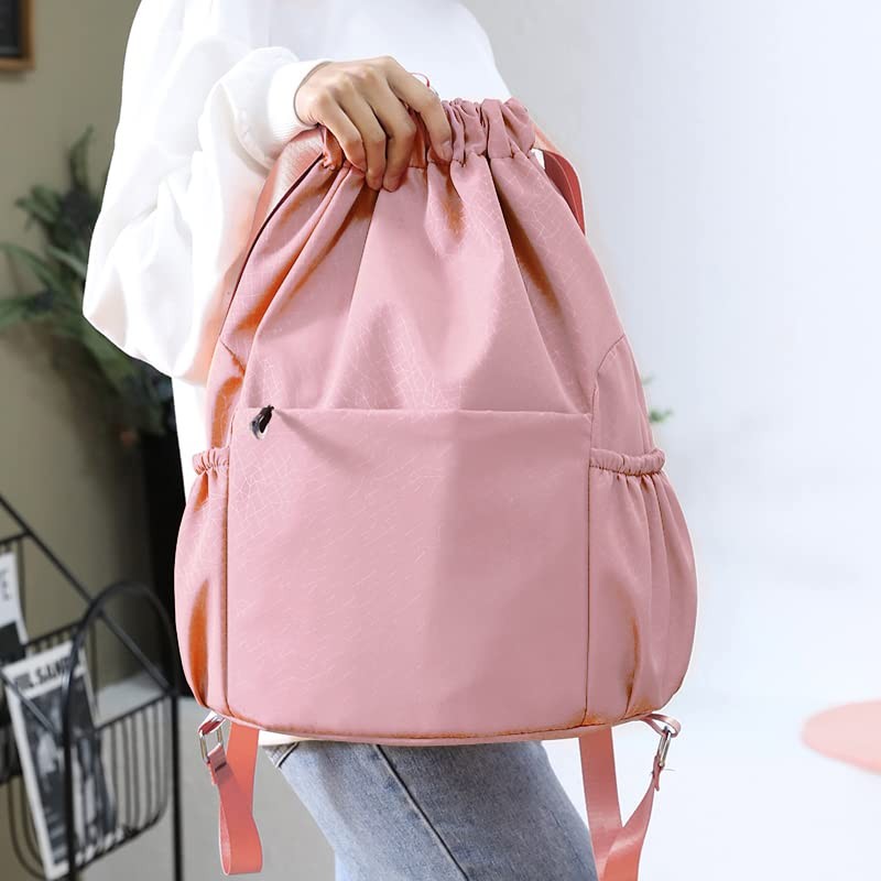 Drawstring Backpack Waterproof Small Gym Bag for Women String Large, Pink