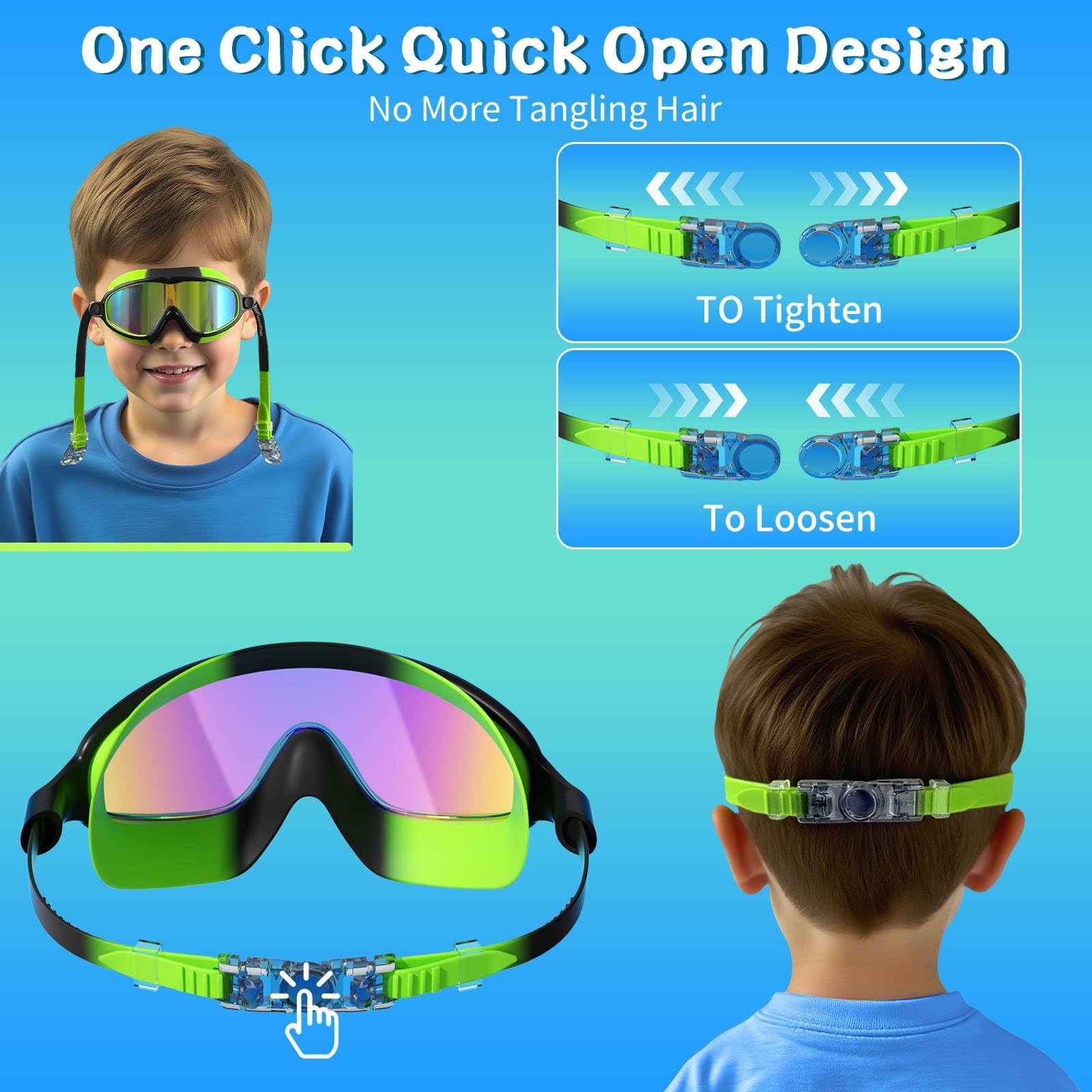 AzureWings 2 Pack Swim Goggles for One Size, Green Mirrored & Black