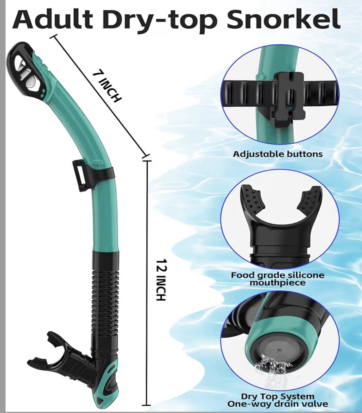 Adult Dry Snorkel Set Anti Fog No Leak Tempered Glass Blue Lens Mask