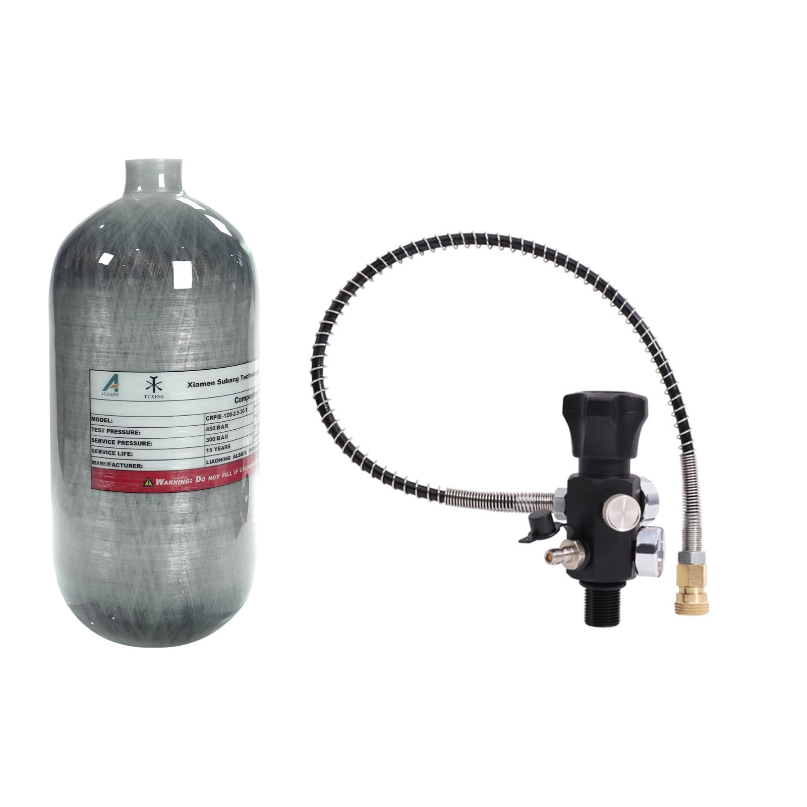 TUXING 4500Psi Pcp Air Tank 2.5L Carbon Fiber HPA Tank with Double Gauge Valve