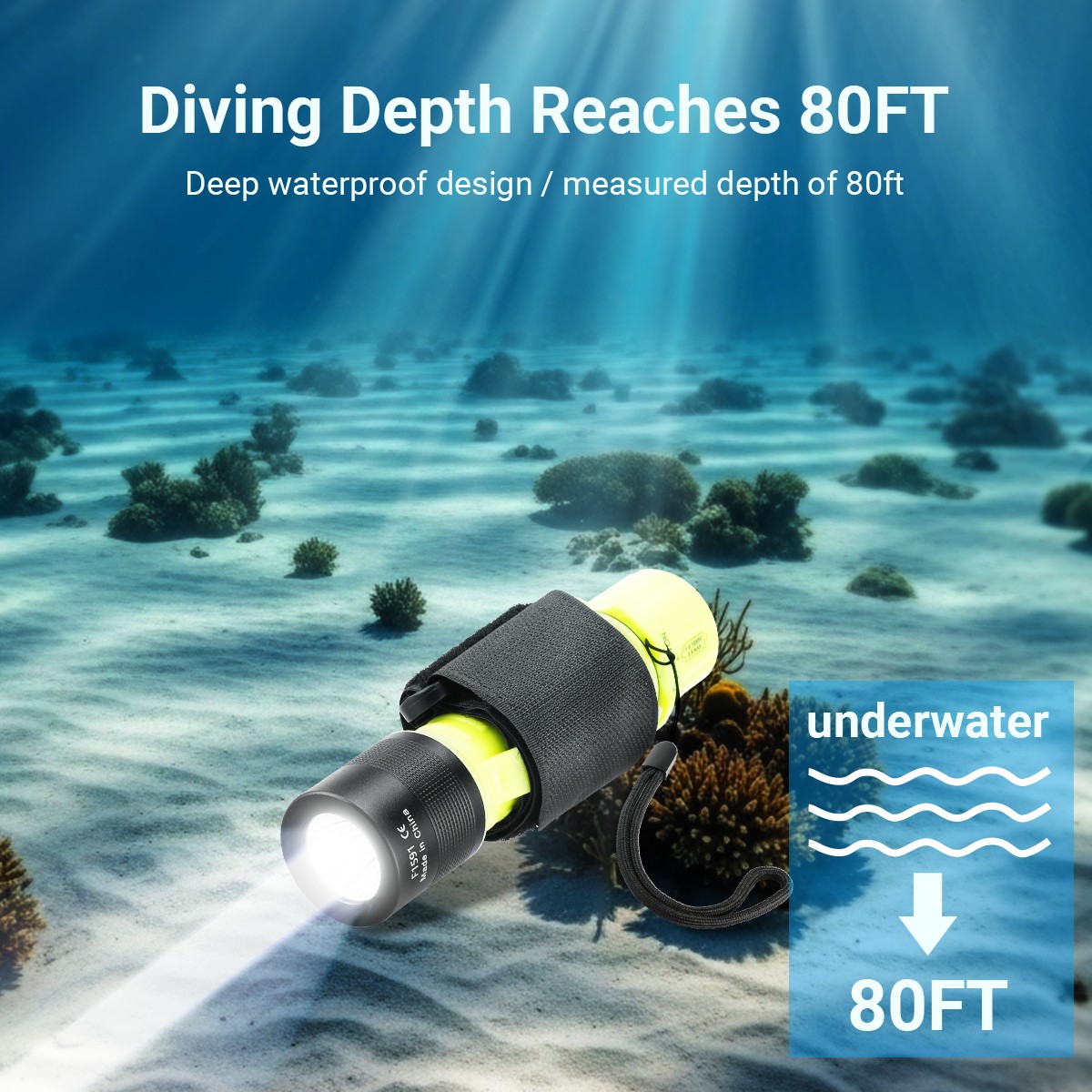Professional Scuba Diving Flashlight Underwater 80ft Waterproof LED Dive Torch
