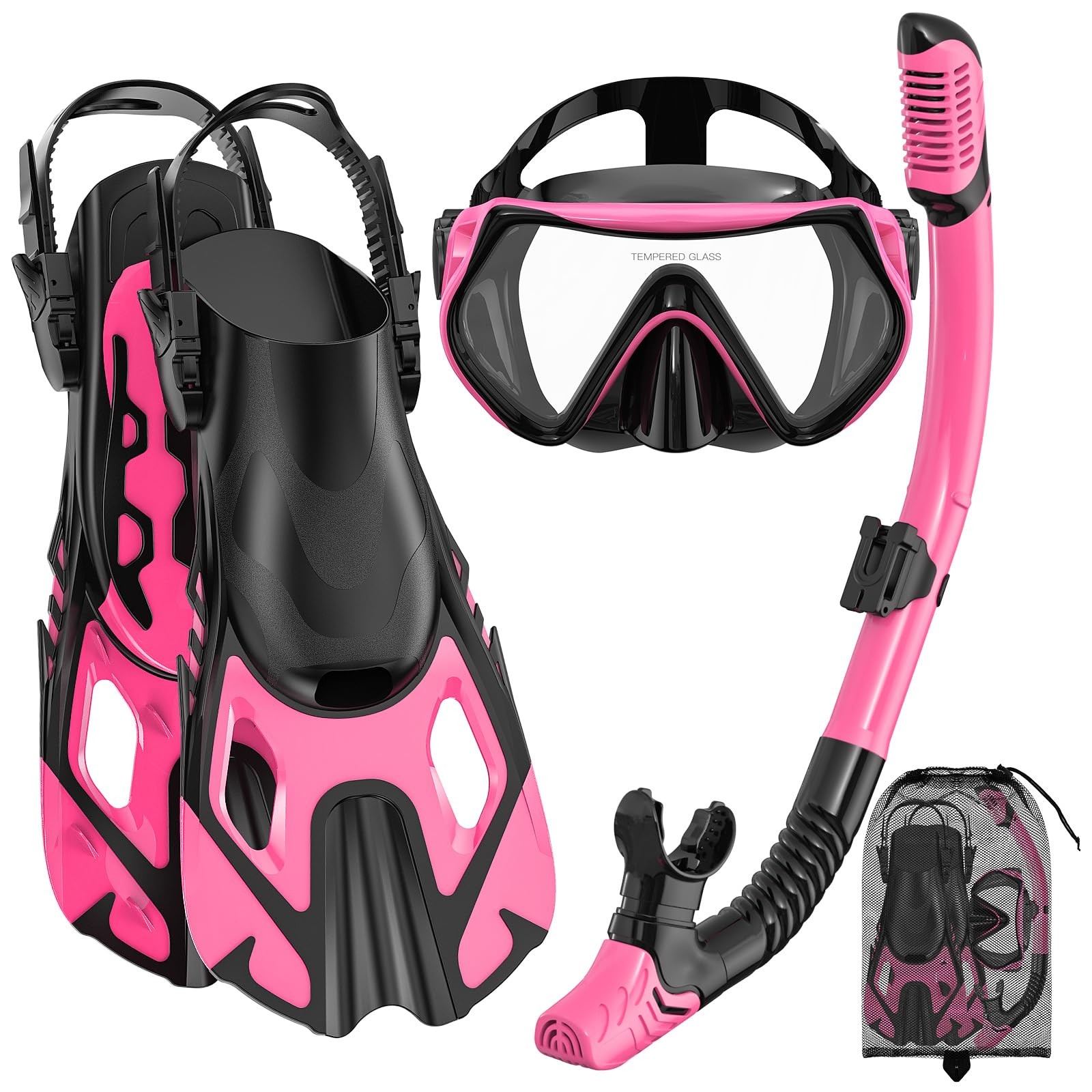 Snorkeling Gear for Adults, Mask Fin Snorkel Set, Dry Top Small-Medium, Pink