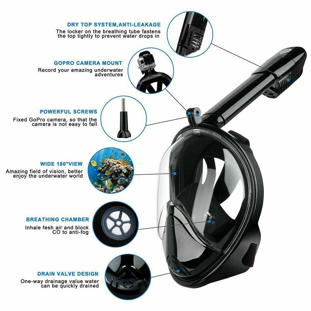 Full Face Snorkel Mask Diving Scuba Goggles Swimming Kids Adults Anti-Fog Swim
