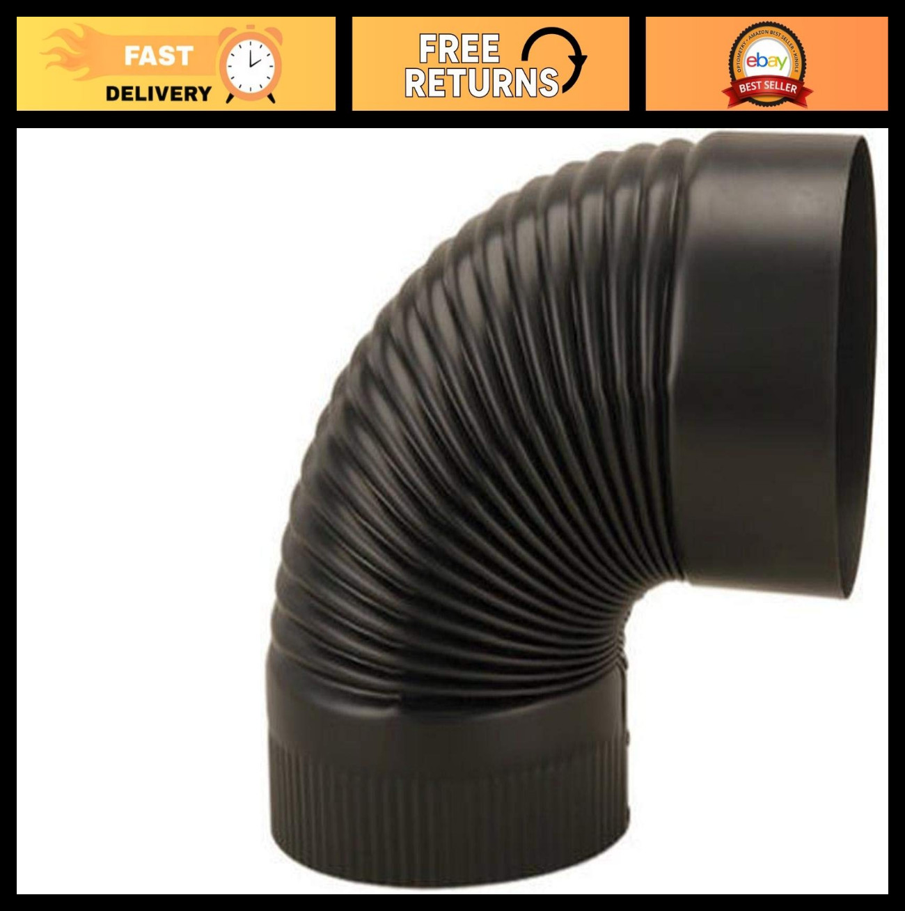 6″ Corrugated Elbow Fitting – Durable Black Pipe Connector for HVAC & Plumbing