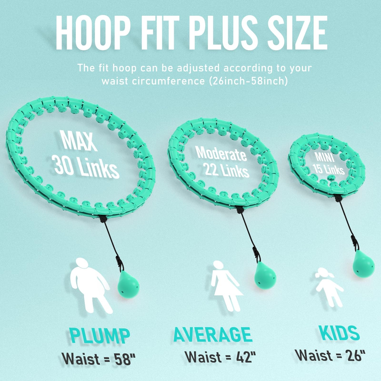 JKSHMYT Weighted Hula Circle Hoops for Adults Weight Loss, 58 inch, cyan