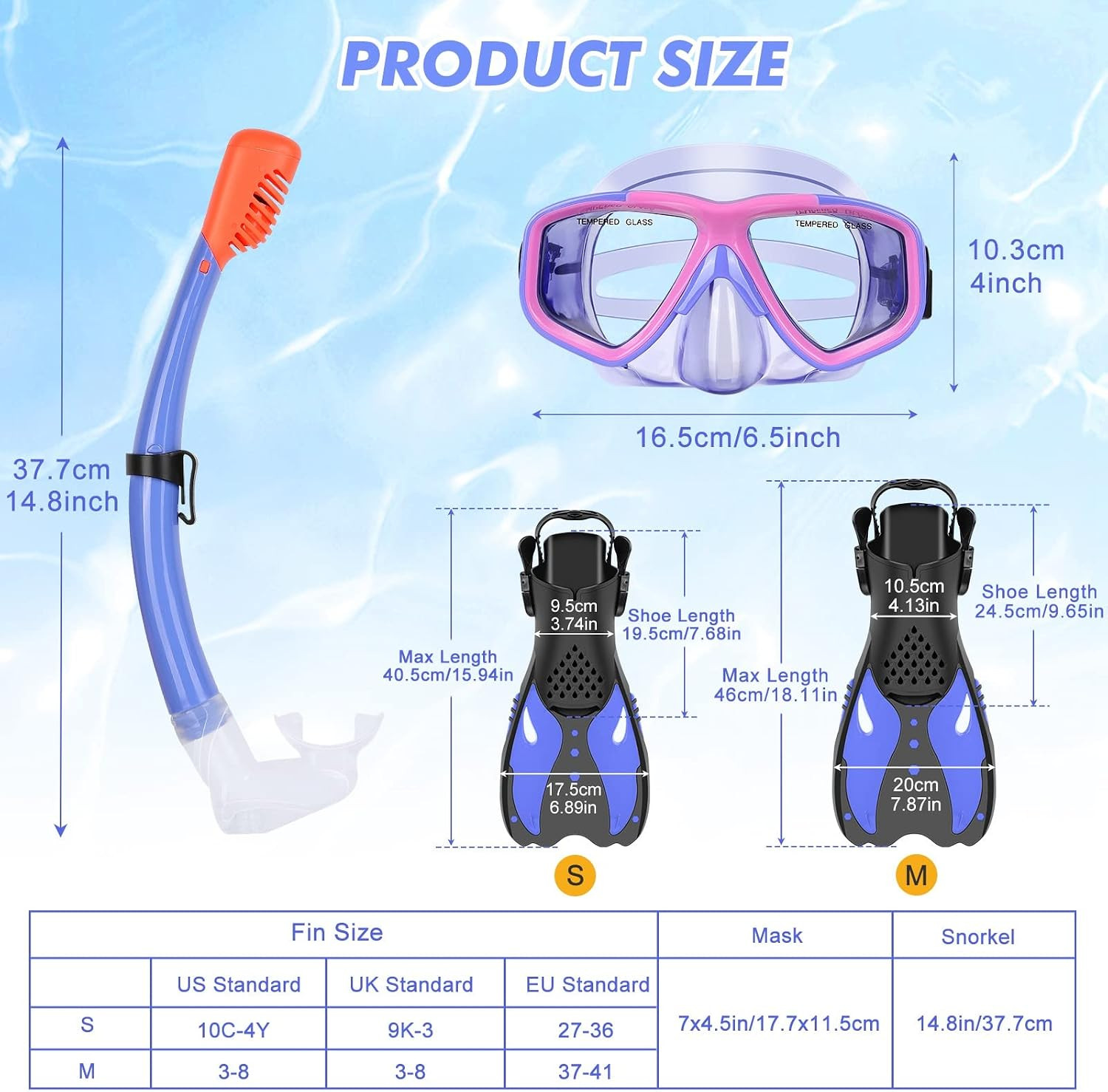 Youth Snorkel Set for Ages 7-16, Snorkeling Gear for Kids with Panoramic View Ma