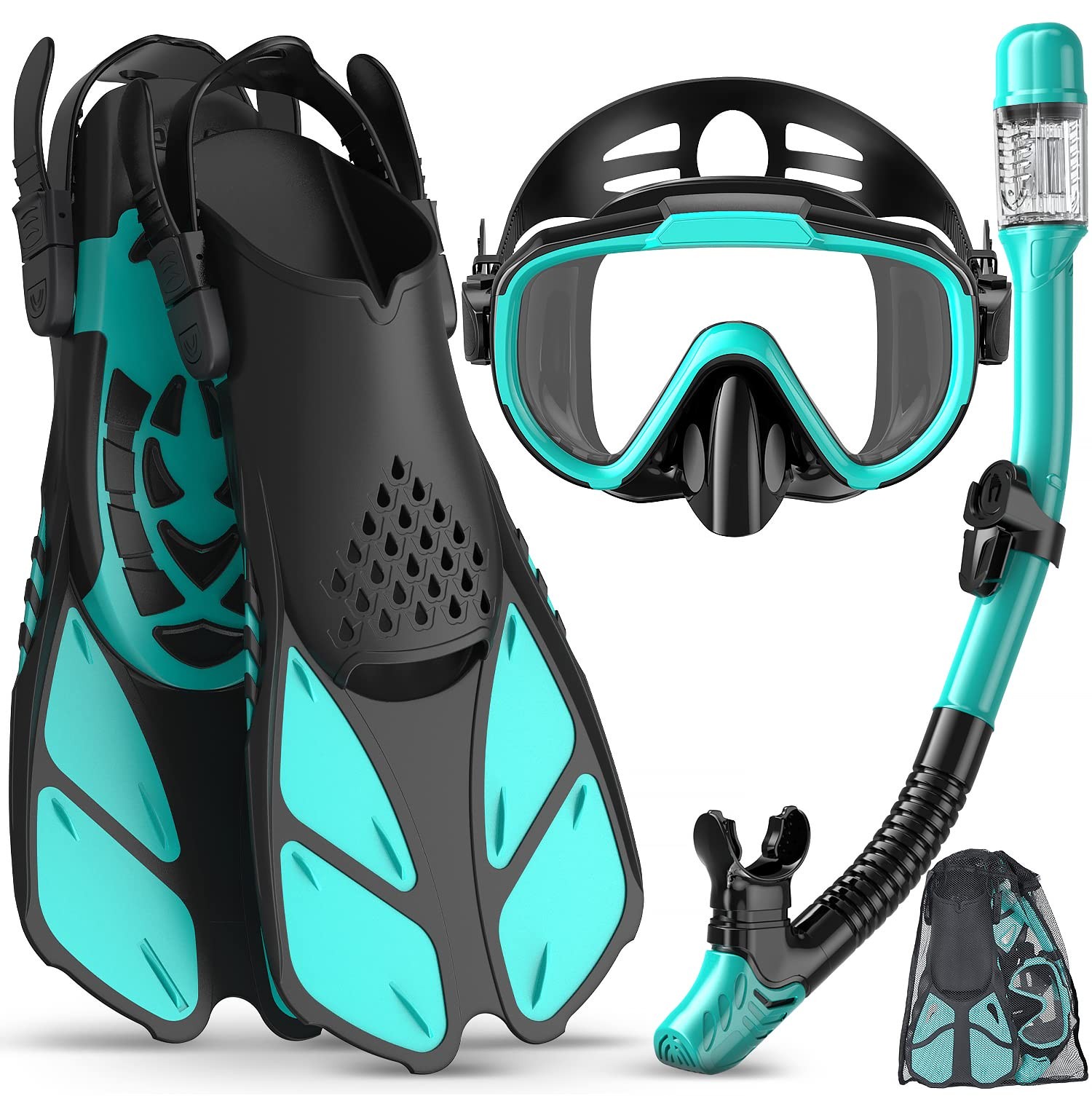 Ubekezele Snorkeling Gear for Adults Men Women,4 in 1 Small-Medium, GREEN