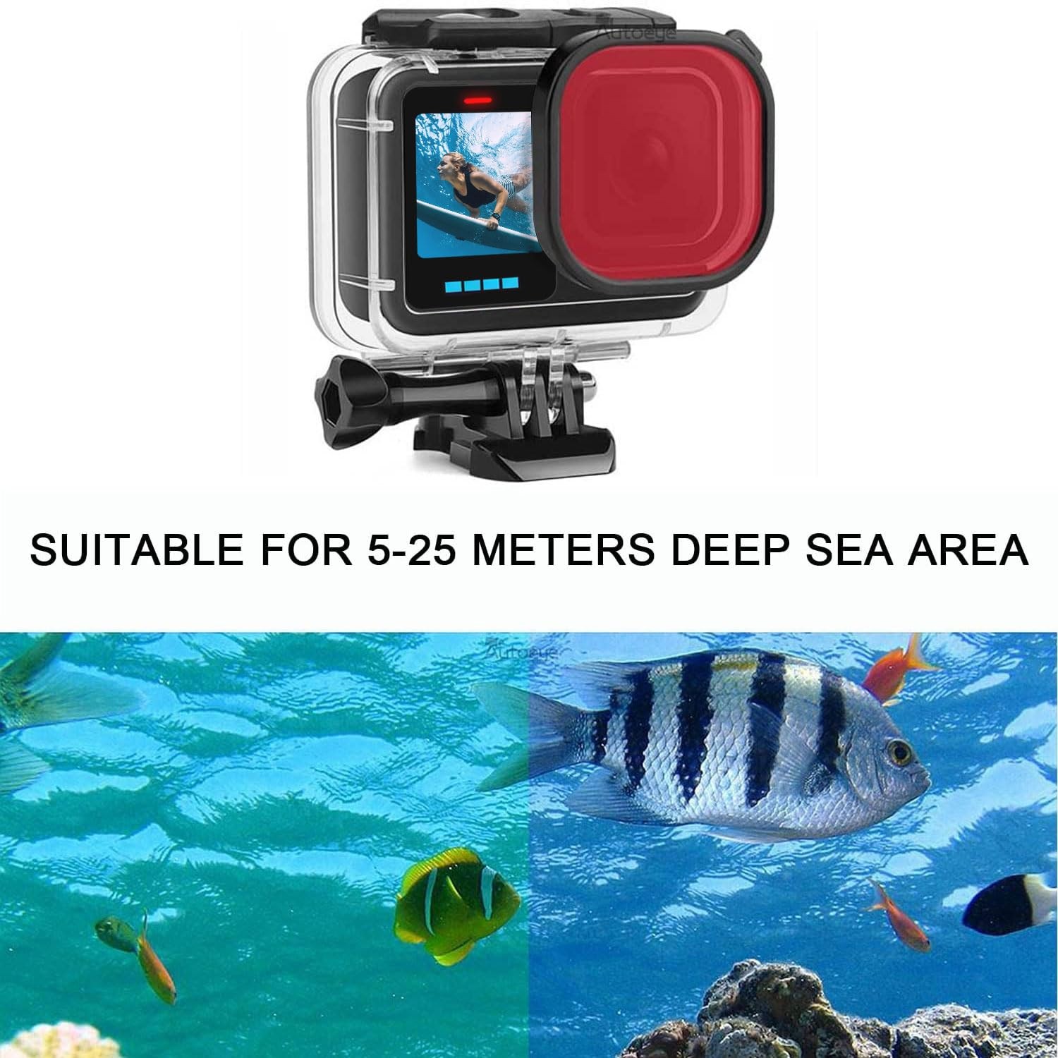 FitStill 60M/196FT Underwater Waterproof Protective Case for Go Pro black