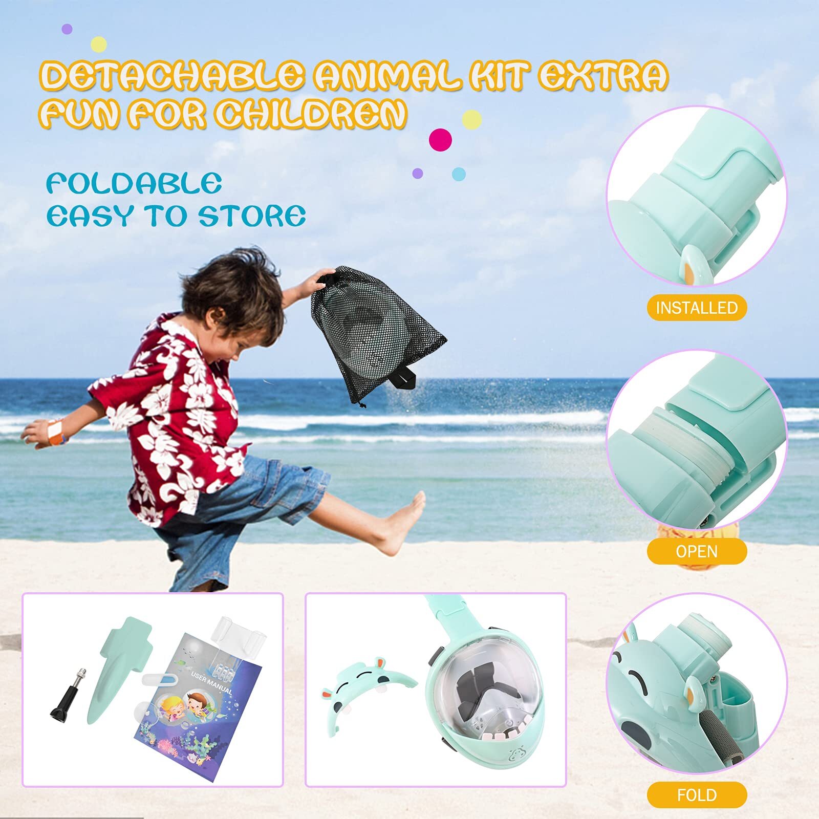Kids Fullface Snorkel Mask Sz XS ,Safety Dry Breathing System