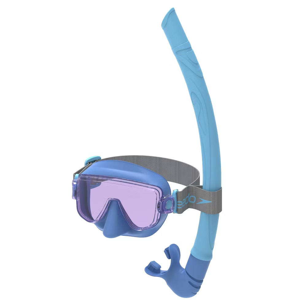 Speedo Junior Dive Travel Swim Mask and Snorkel Set – Periwinkle: Anti-Fog