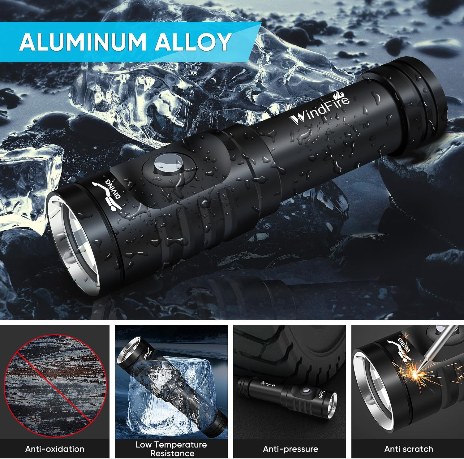 Dive Light Scuba Diving Flashlight, Super Bright Rechargeable Waterproof Torch w