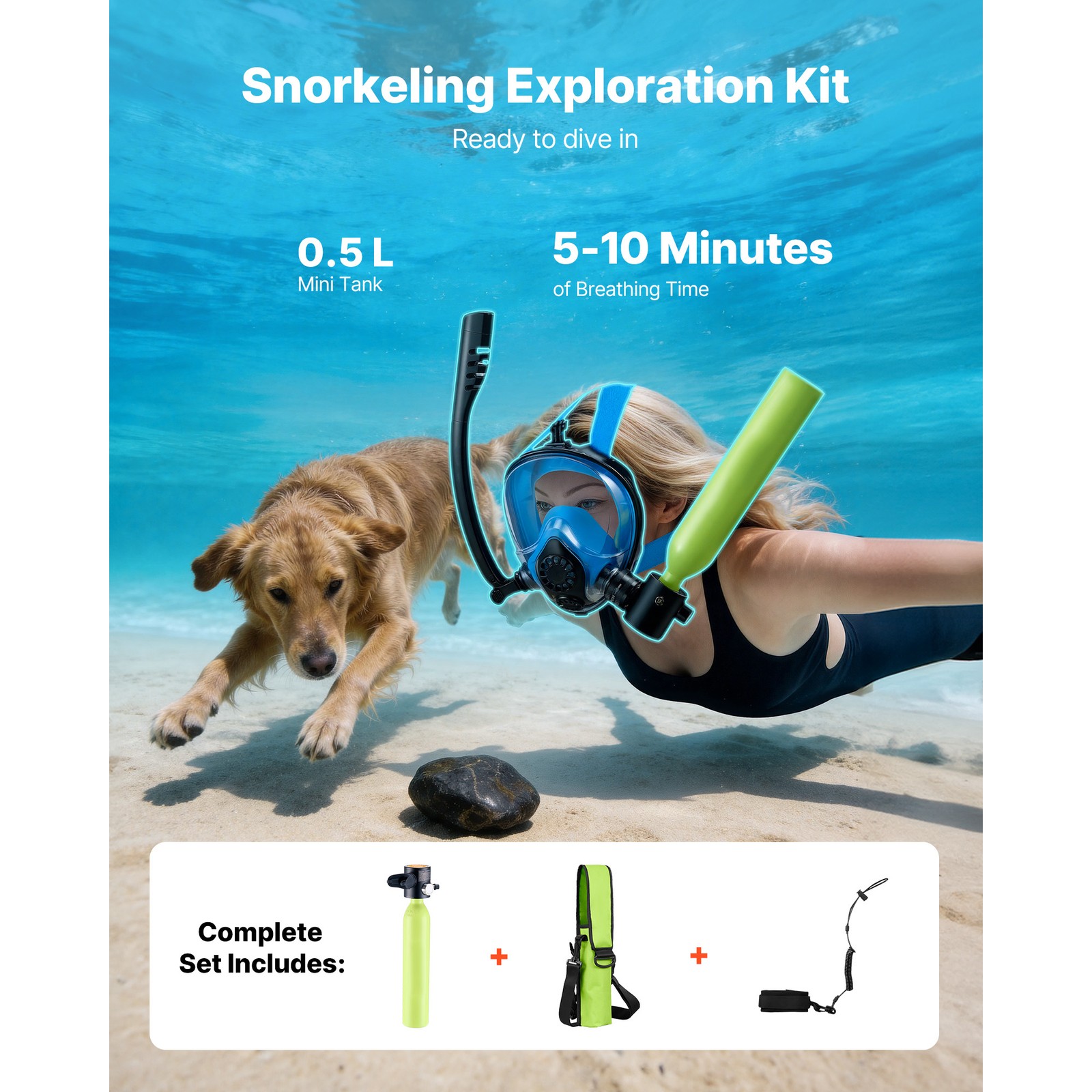 Uimoso Mini Scuba Tank 0.5L Portable Diving Cylinder with Carry Bag and Lanyard