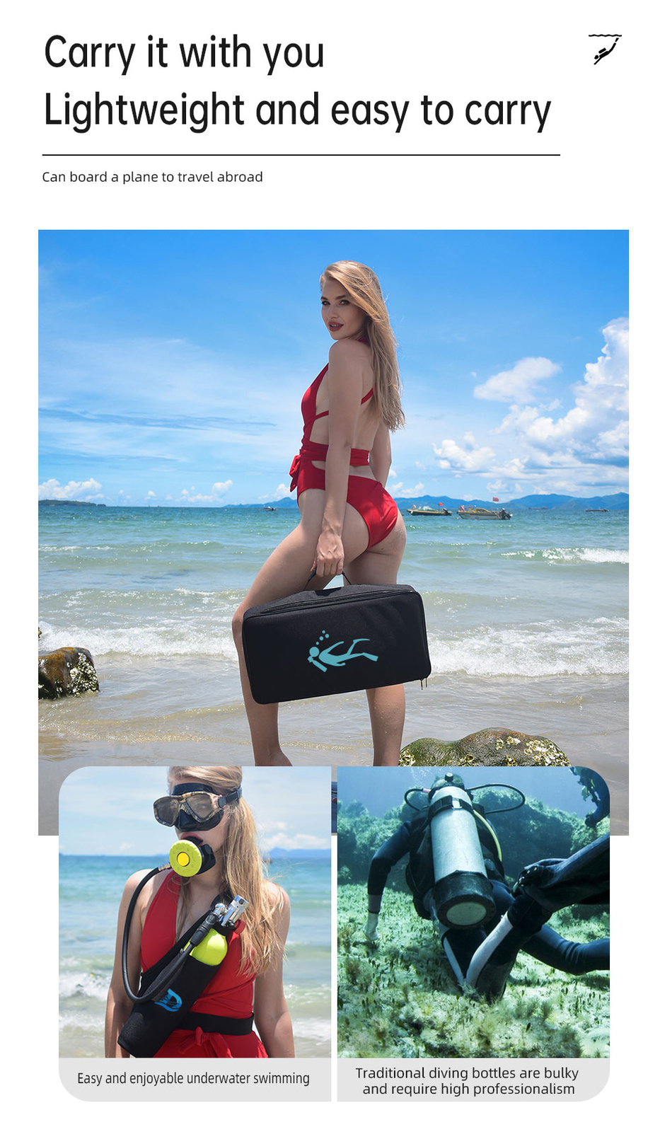 Mini Scuba Diving Tank Kit 1L Oxygen Cylinder Underwater Glasses for 15-20Min