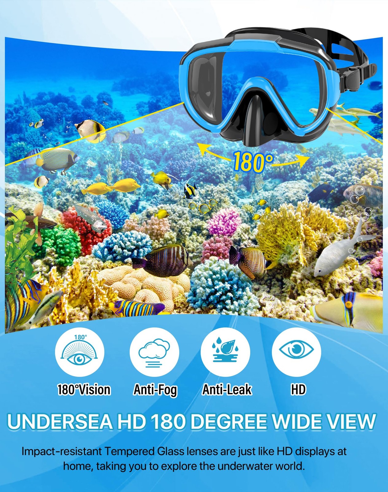 Ubekezele Snorkeling Gear for Adults Men Women,4 in 1 ML/XL, LightBlue