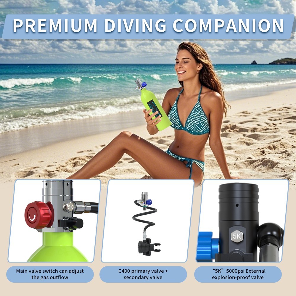Portable Lung Tank Scuba Gear Set, Mini Diving Tank 1L Capacity with 3000 PSI