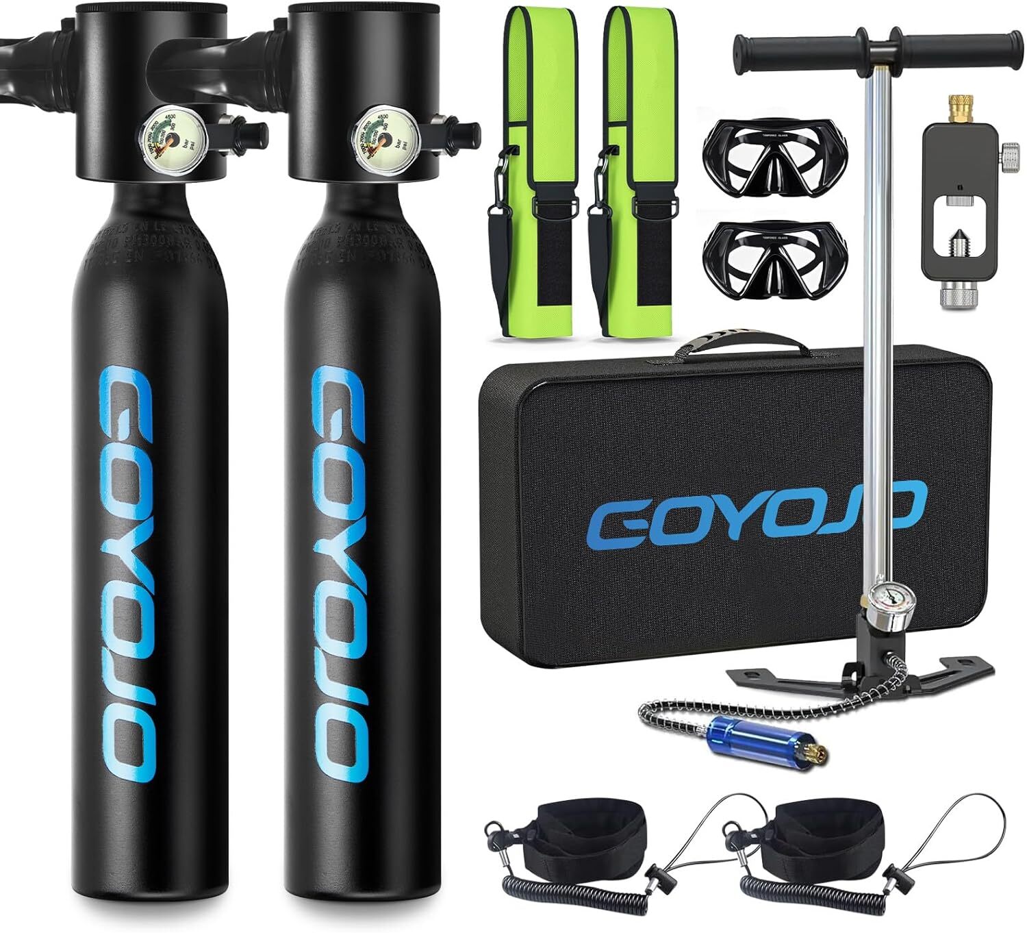GOYOJO 0.5L*2 Scuba Tank Set 5-10Min Underwater 10M Scuba Dive System Oxygen Kit