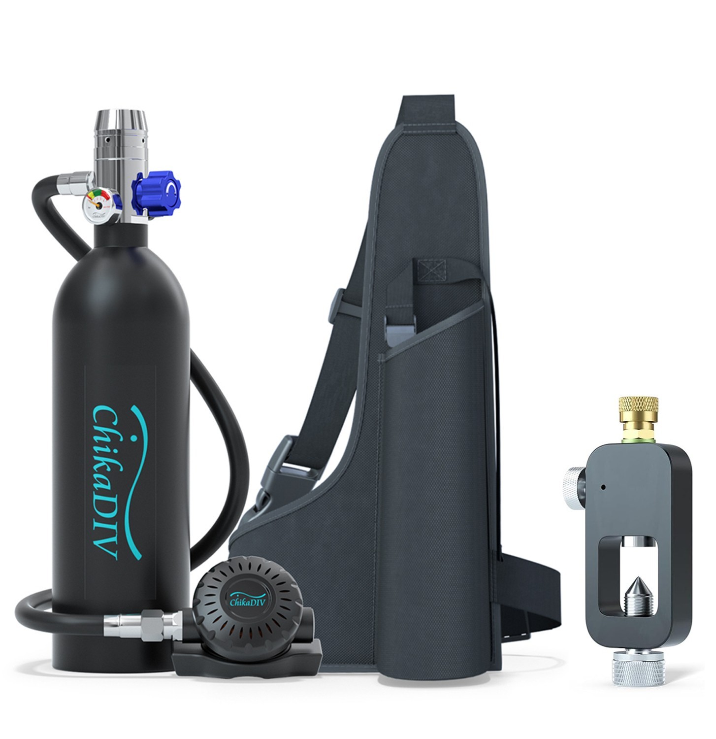 Portable Scuba Tank Lung Tank, 1L 3000 PSI Diving Gear for Emergency Backup Air