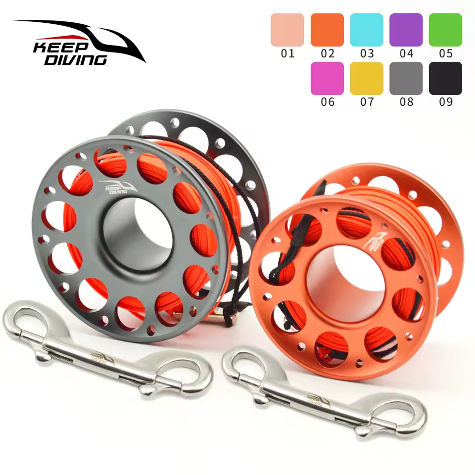 100ft, 30 Meter Line Aluminum Metal Finger Spool Reel Scuba Dive Wreck Reel Clip
