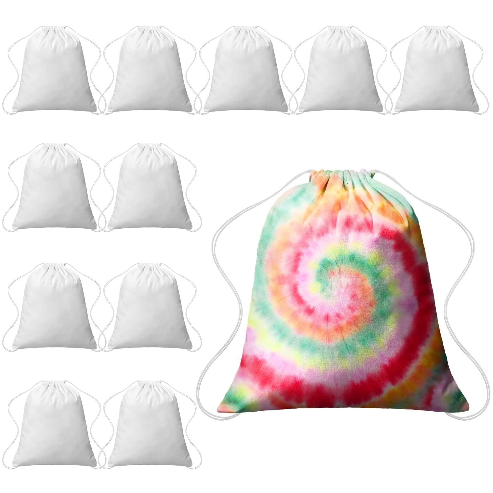 Saintrygo 12 Pieces 12/6 Pcs Tie Dye Cotton Drawstring Bags One Size, White