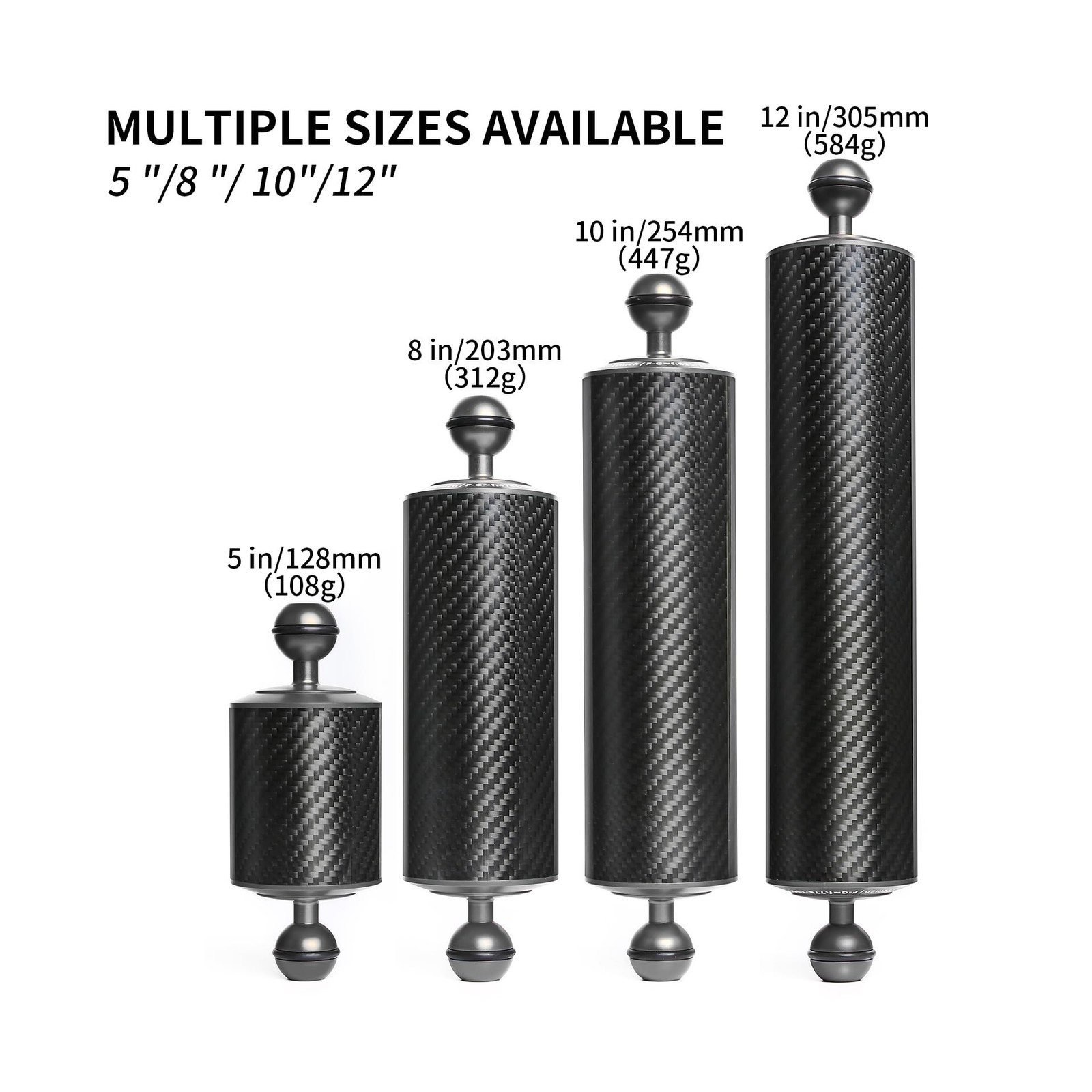 D60 5″-12″ Carbon Fiber Hollow Double Ball Head Underwater Floating Buoyancy Arm