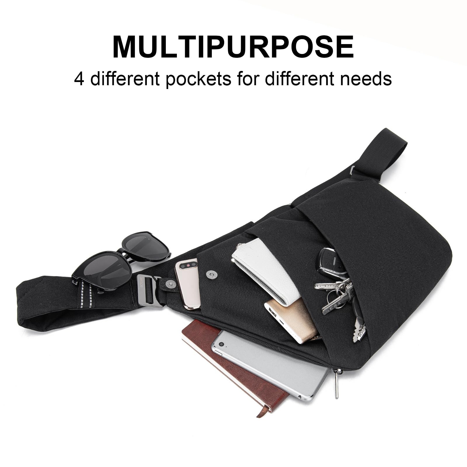 OSOCE Crossbody Sling Bag, Water-Resistant Anti Theft Chest Small, Black