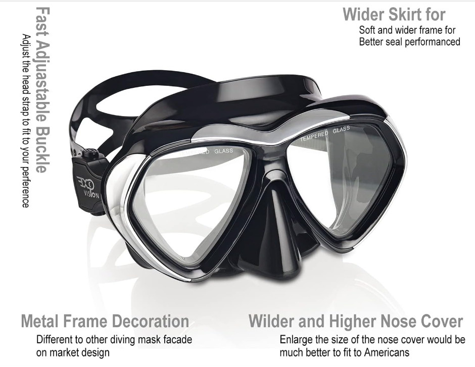 Scuba Diving Mask Tempered Glass Lens Swim Snorkeling Dive Mask Panoramic View