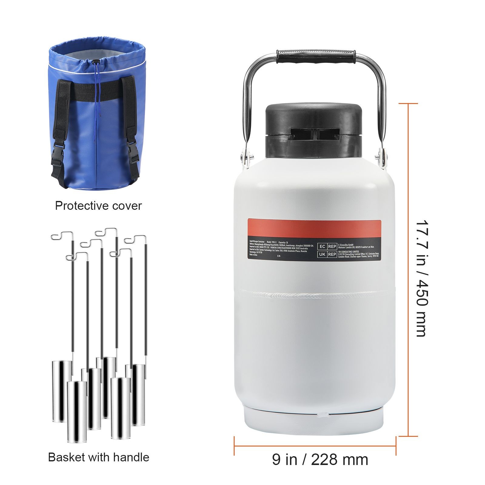 Liquid Nitrogen Tank, 3 L Aluminum Alloy Liquid Nitrogen Container, LN2 Tank