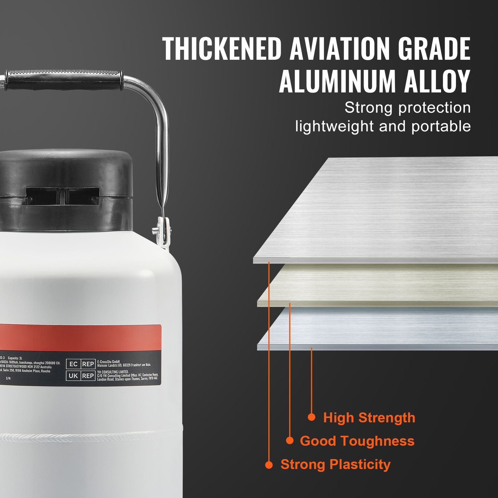 Liquid Nitrogen Tank, 3 L Aluminum Alloy Liquid Nitrogen Container, LN2 Tank