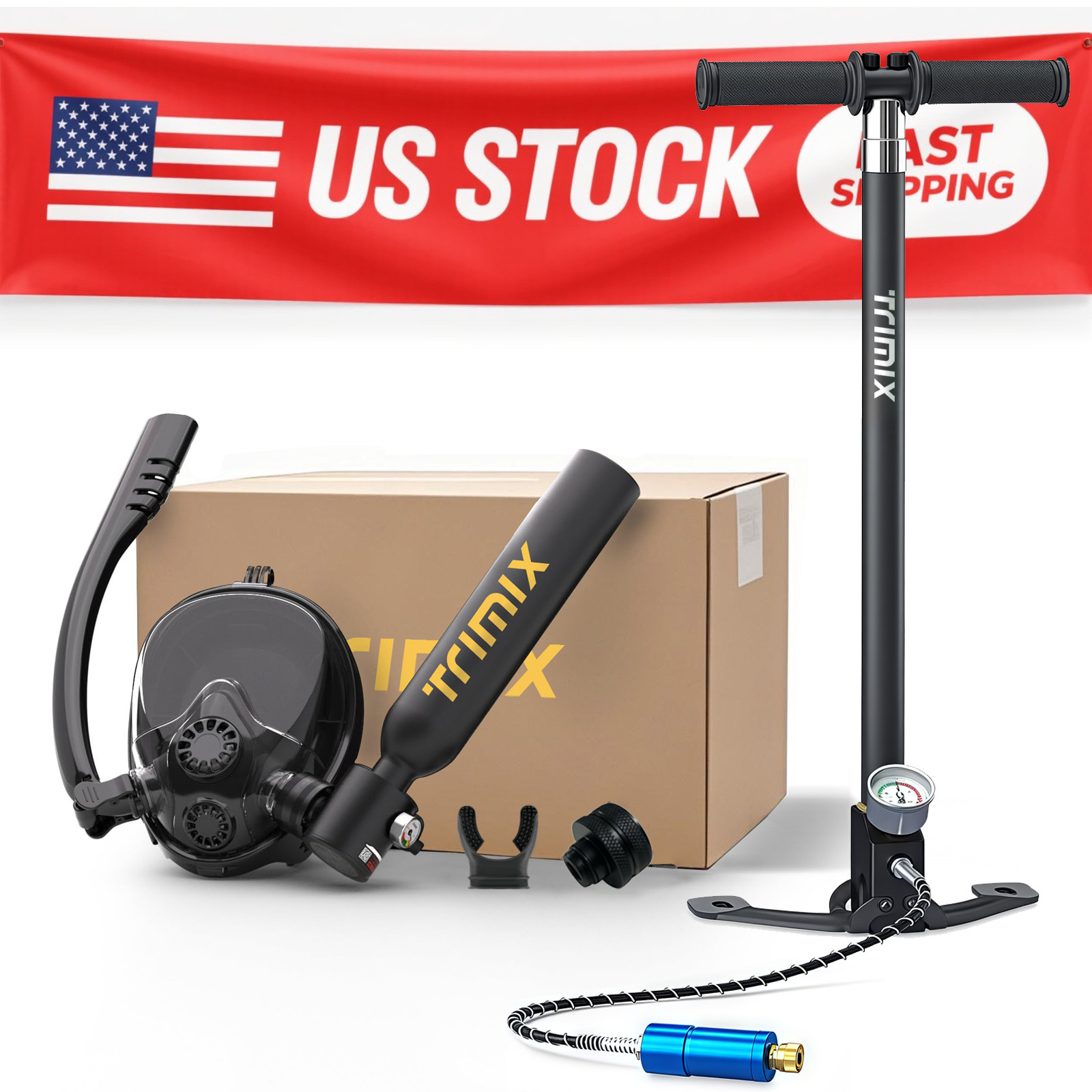 US Trimix 10Min Mini 0.5L Scuba Diving Lung Tank Snorkeling Mask 4StageHand Pump
