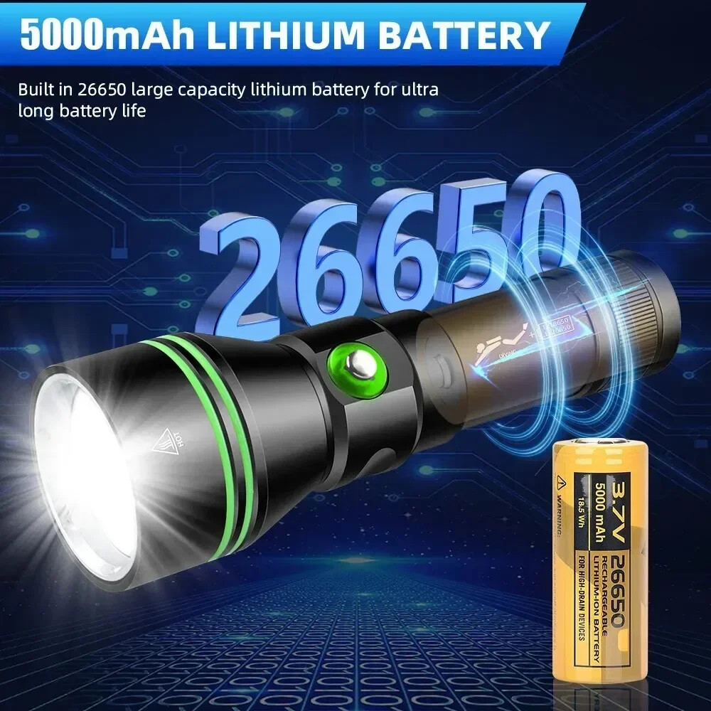 Scuba Diving Flashlight P70.2 Dive Torch Dive Lamp Lantern with 26650 Battery