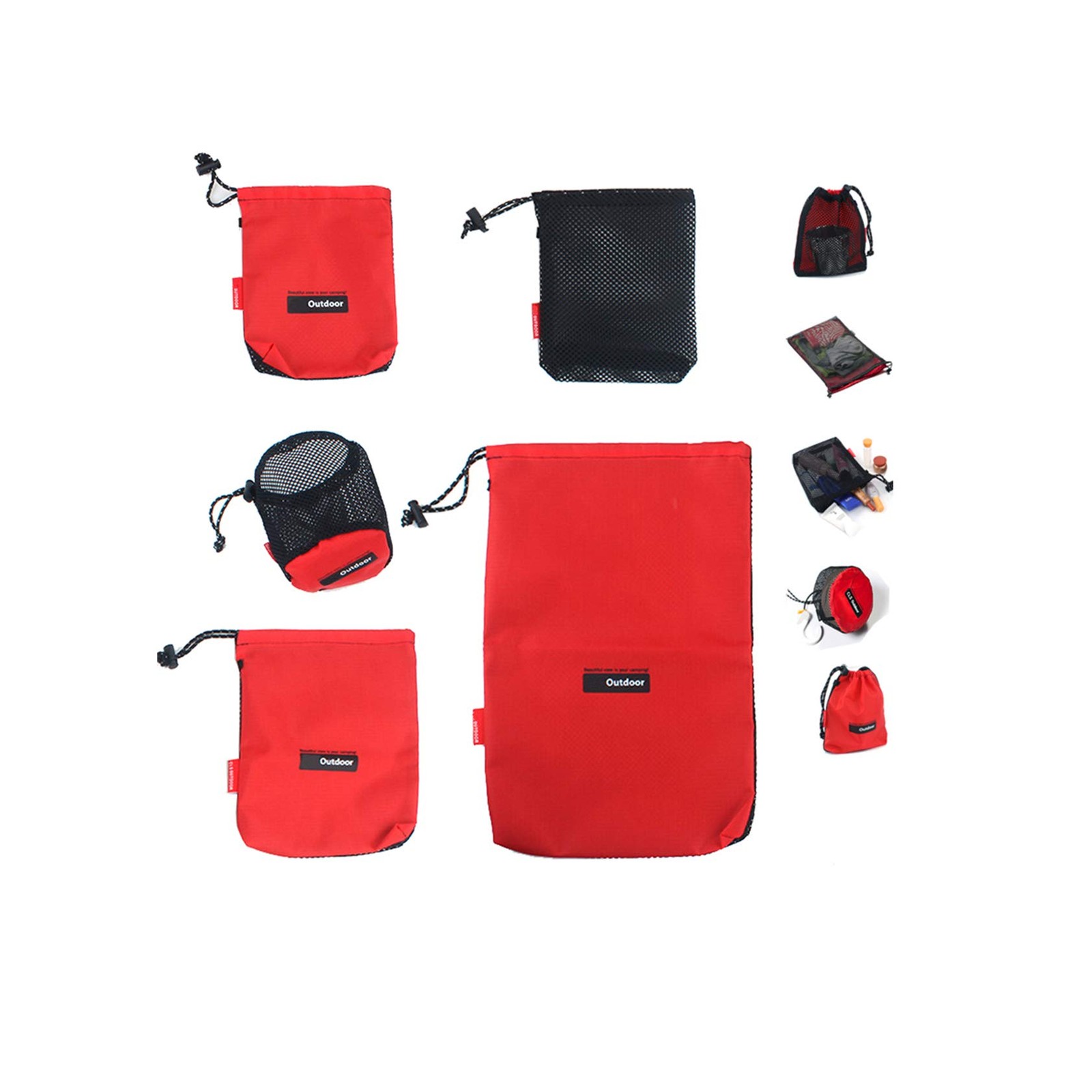 Drawstring Bags/Pouch/Ditty/Mesh-Stuff-Sack for different sizes, Red