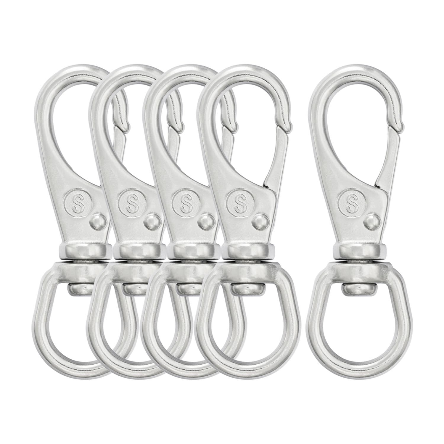 SHONAN 2.7 Inch Swivel Snap Hooks, 5 Pack Small Stainless Steel Spring Clips,…