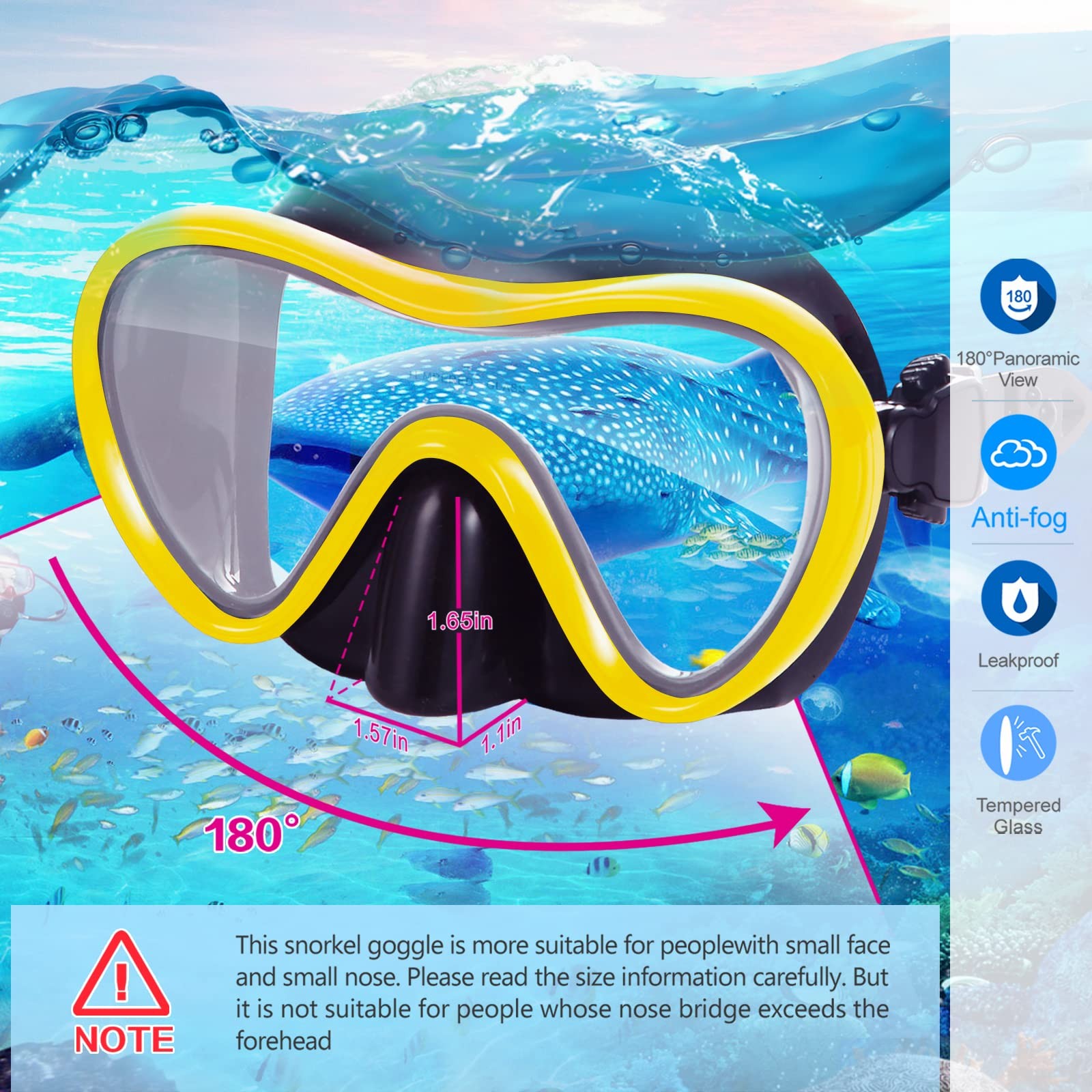 Supertrip 2024 Snorkeling Gear for Adults, Anti-Fog Snorkel Set, Black Yellow