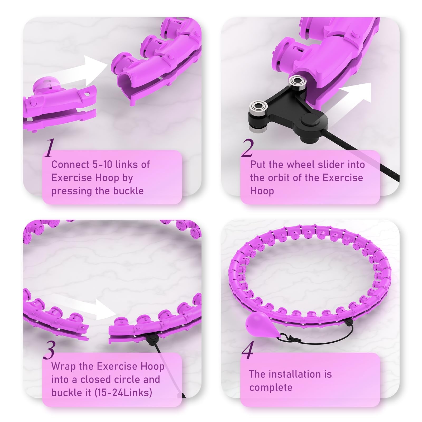 JKSHMYT Weighted Hula Circle Hoops for Adults Weight Loss, 58 inch, Purple