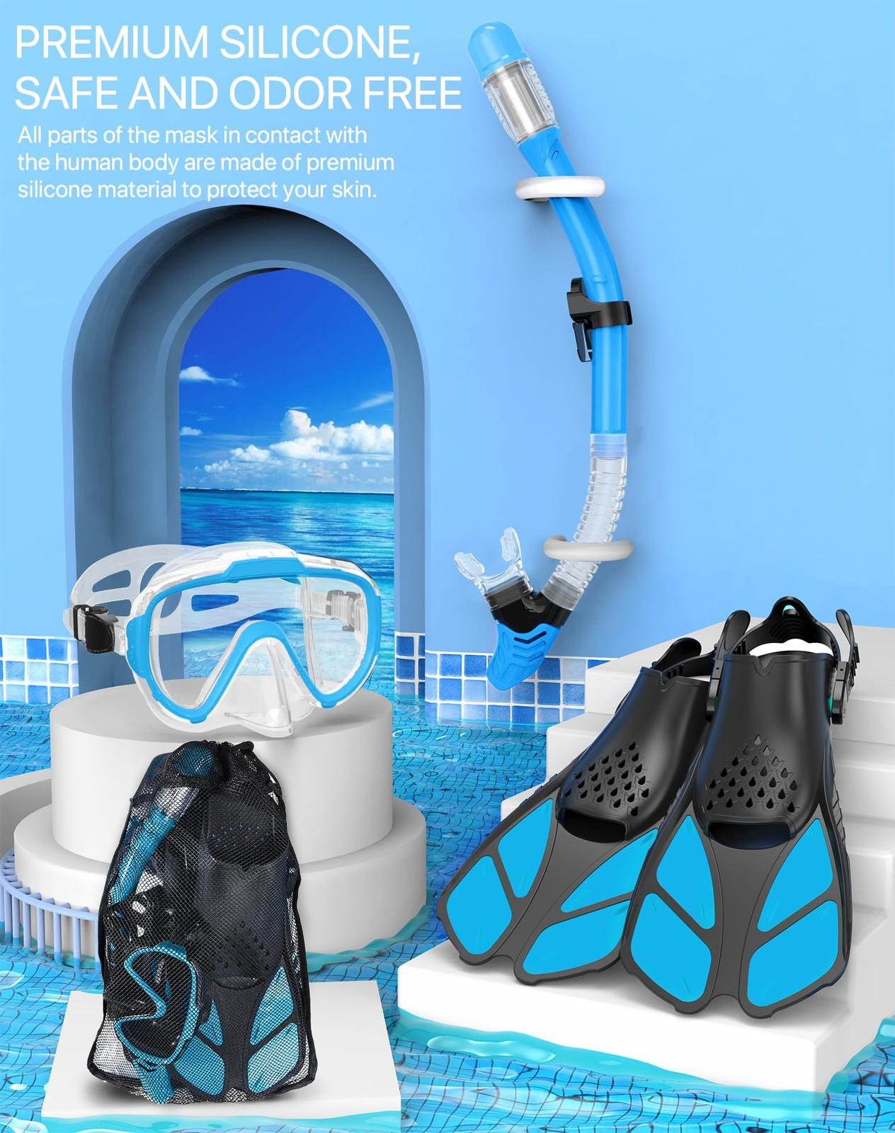 Ubekezele Snorkeling Gear for Adults Men Women,4 in 1 Snorkel Set with Panora…