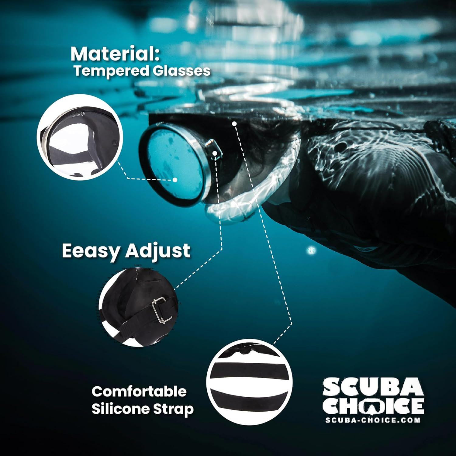 Scuba Diving Mask, Oval Tempered Glass Snorkel Mask with Comfortable Classic Rub