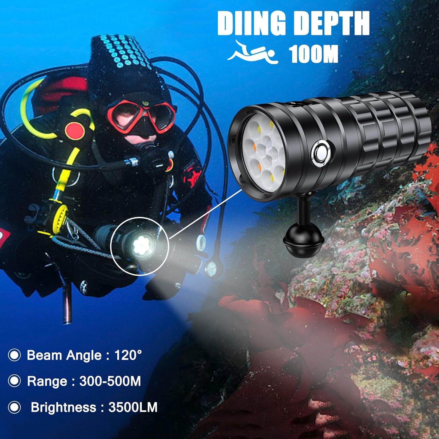Genwiss 5500LM Scuba Diving photography Video light IPX8 waterproof Underwater
