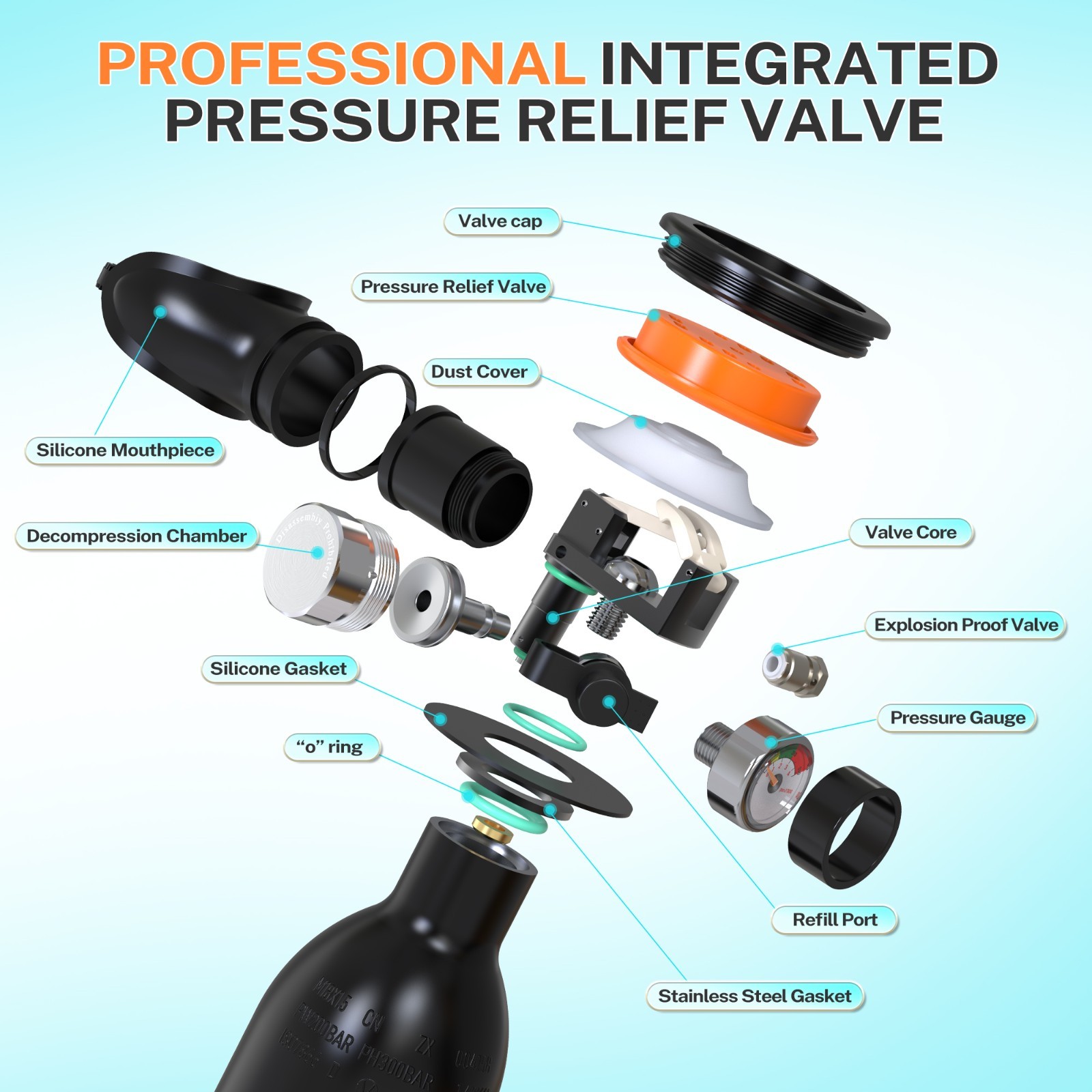 TUDIVING-Diving Air Tank Suits 0.5L Mini Scuba Tank with Snorkel Mask Lung Tank