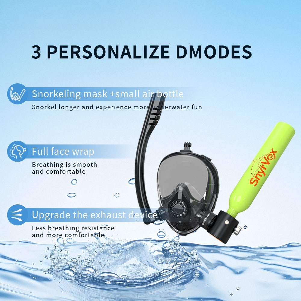 0.5L Mini Scuba Diving Tank Kit with Full Face Snorkel Mask, 3000 PSI Aluminum