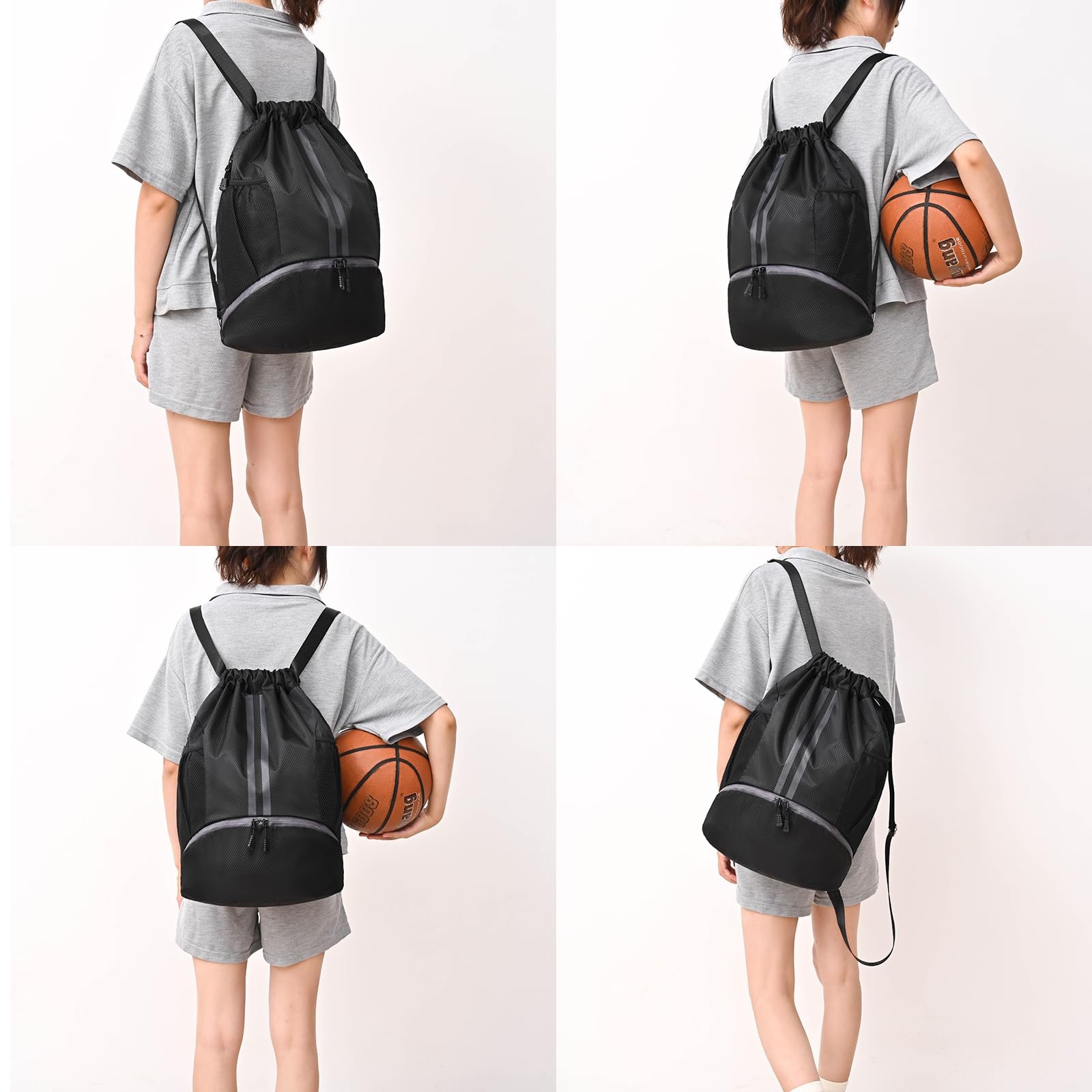 LOKAPEGY Black Drawstring Gym Bag for Men, Waterproof Large,