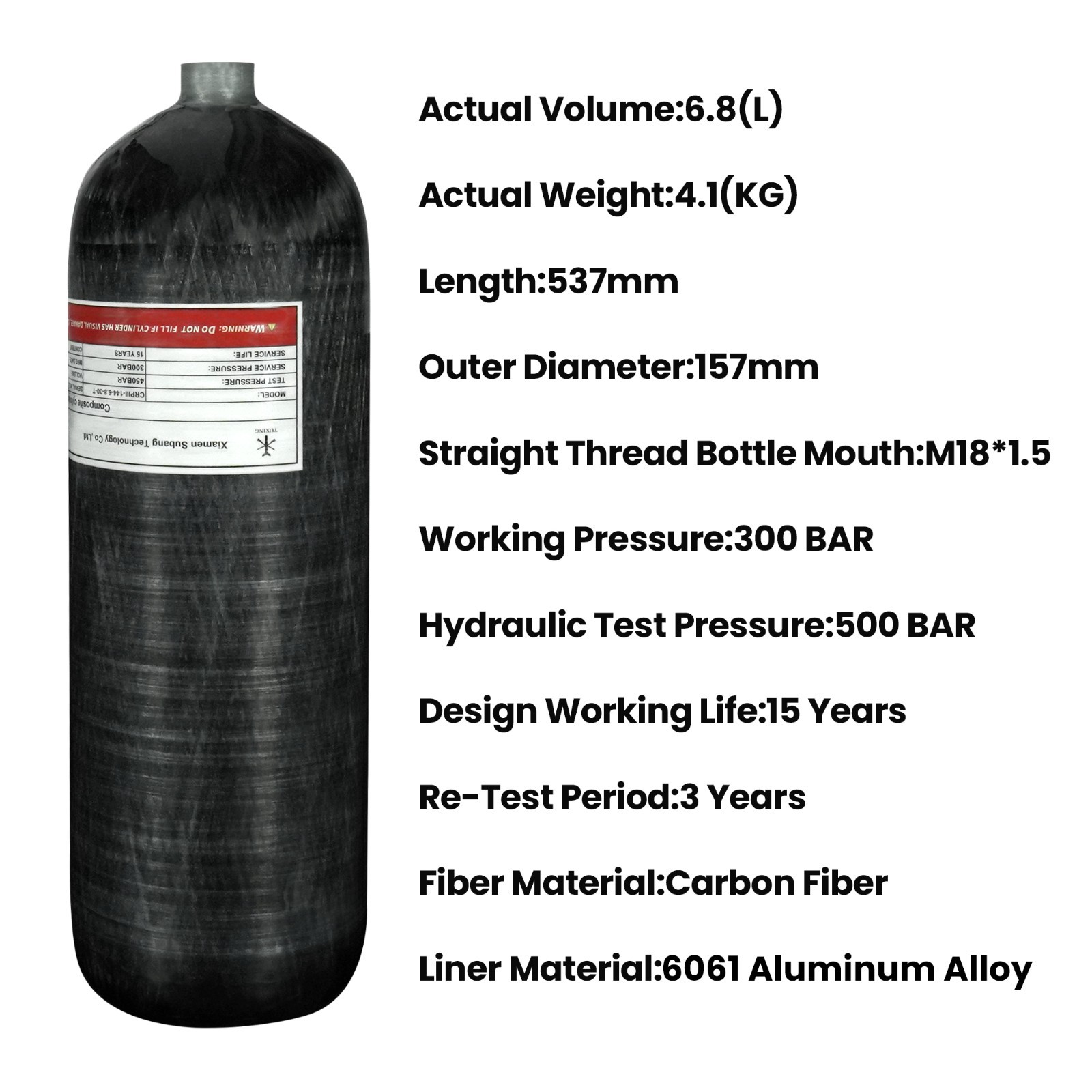 TUDIVNG 414ci/4500psi Carbon Fiber Paintball Tank Scuba Tank With Valve