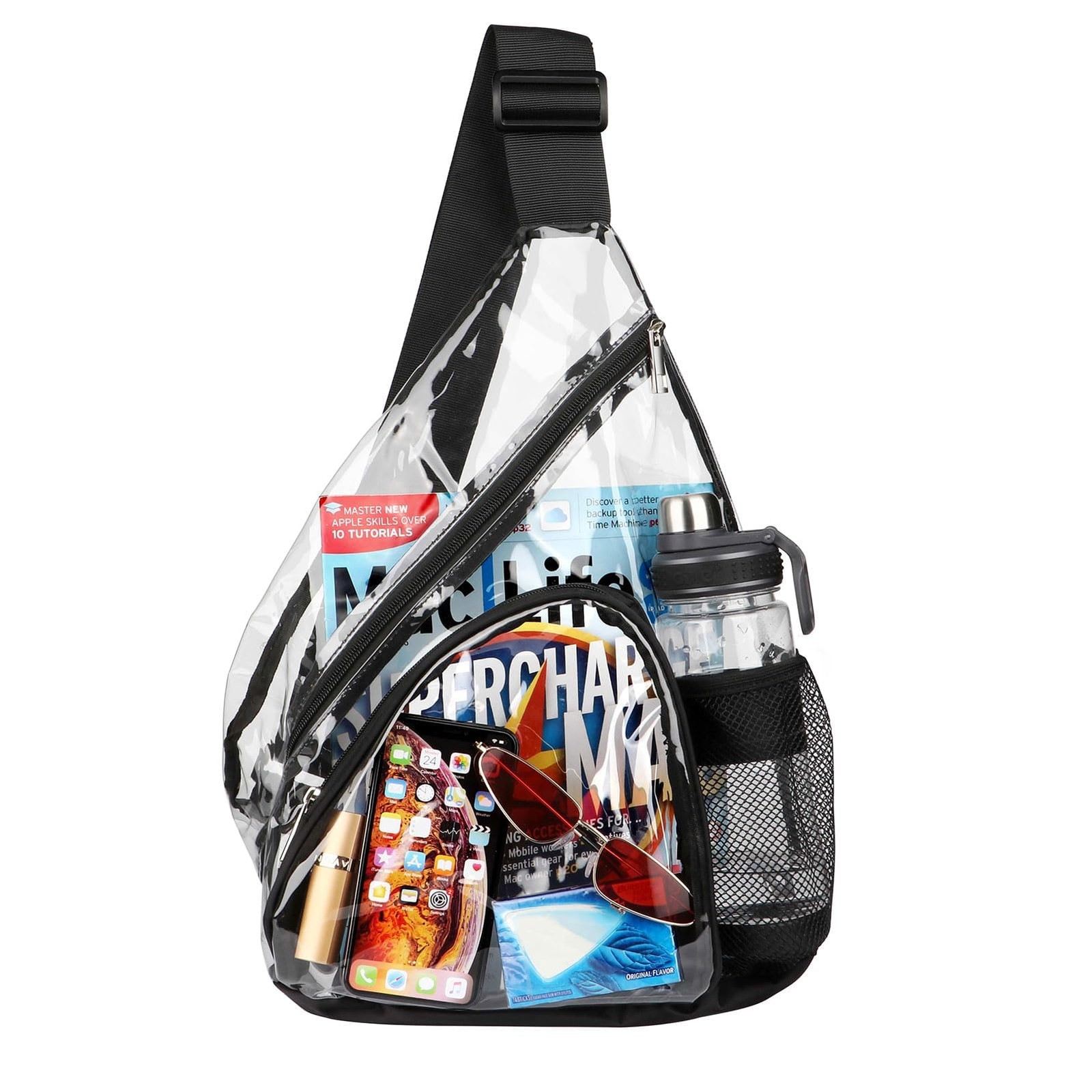 HULISEN Clear Sling Bag, Bag Stadium Approved, Medium, Black